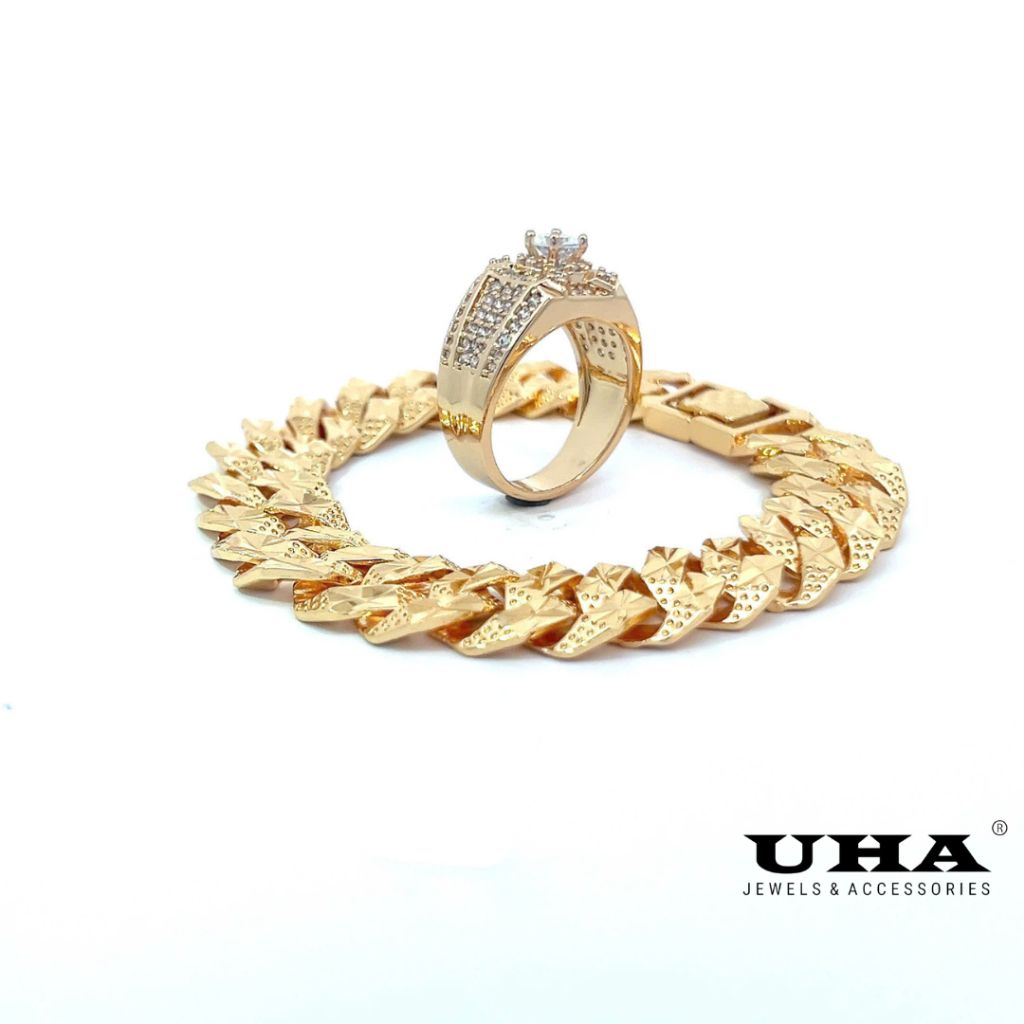 N457-L24K07 COMBO 1 Lắc, 1 Nhẫn nam mạ vàng đính đá CZ UHA