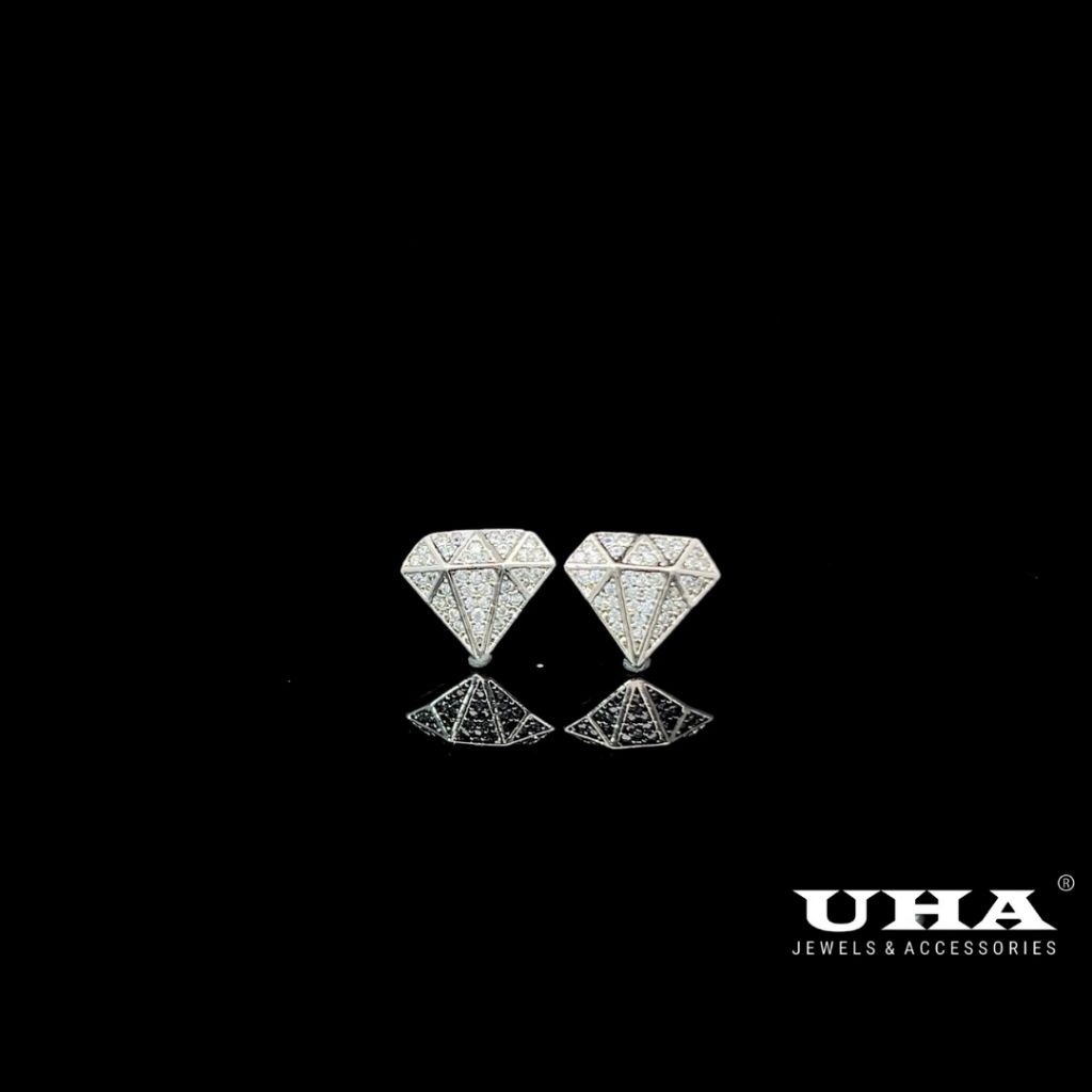 B495- Bông tai nữ họa tiết kim cương đính đá trắng UHA