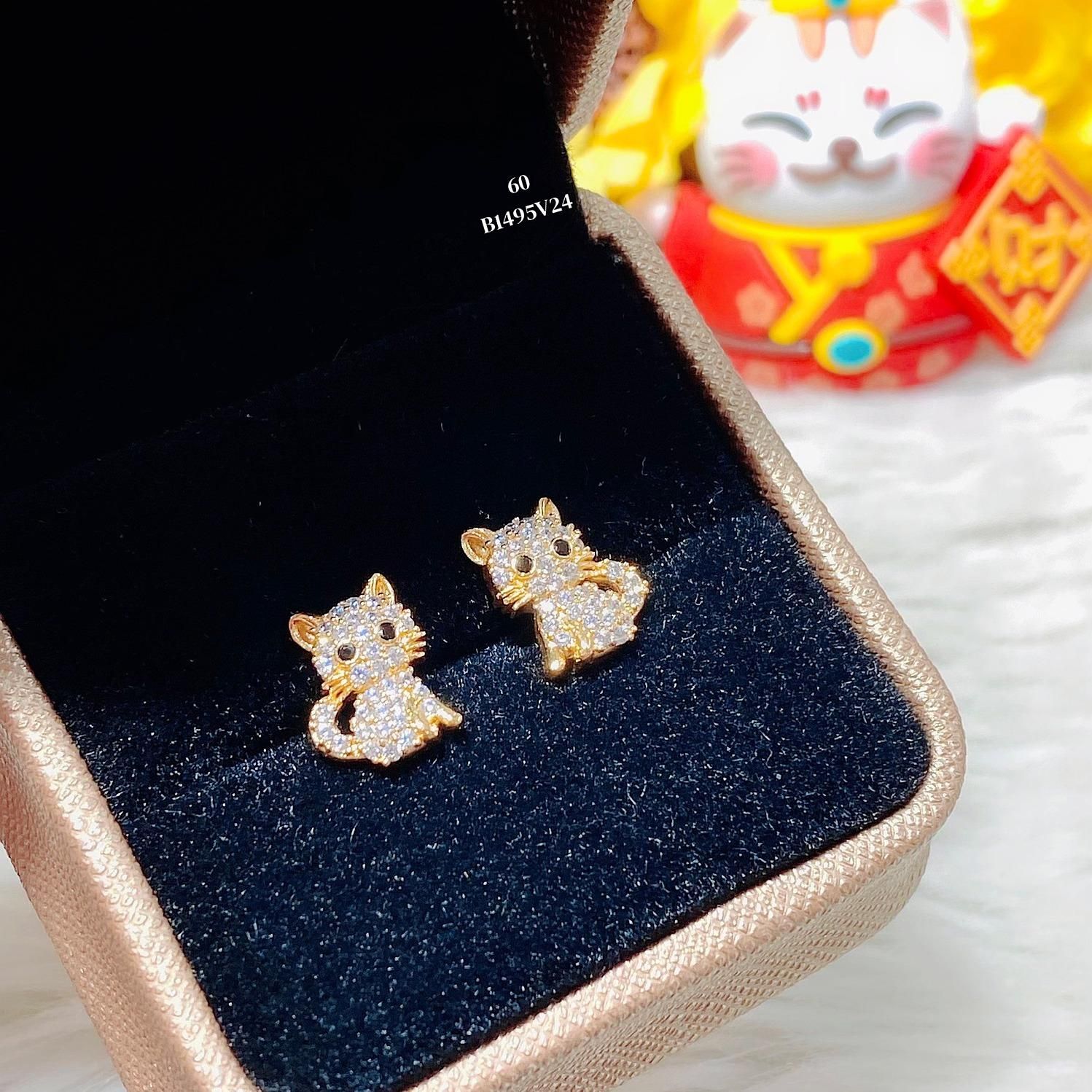 B1495 Bông tai nữ con mèo -phụ kiện nail đính đá UHA , chuôi cài chắc chắn, kiểu dáng hiện đại, thu hút, sang trọng Women Hoa Tai Khuyên Tai