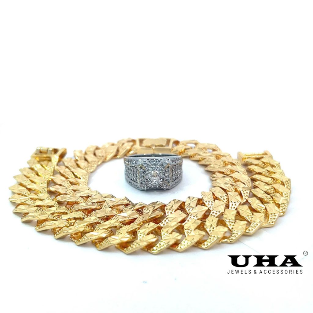 N457-L24K07 COMBO 1 Lắc, 1 Nhẫn nam mạ vàng đính đá CZ UHA