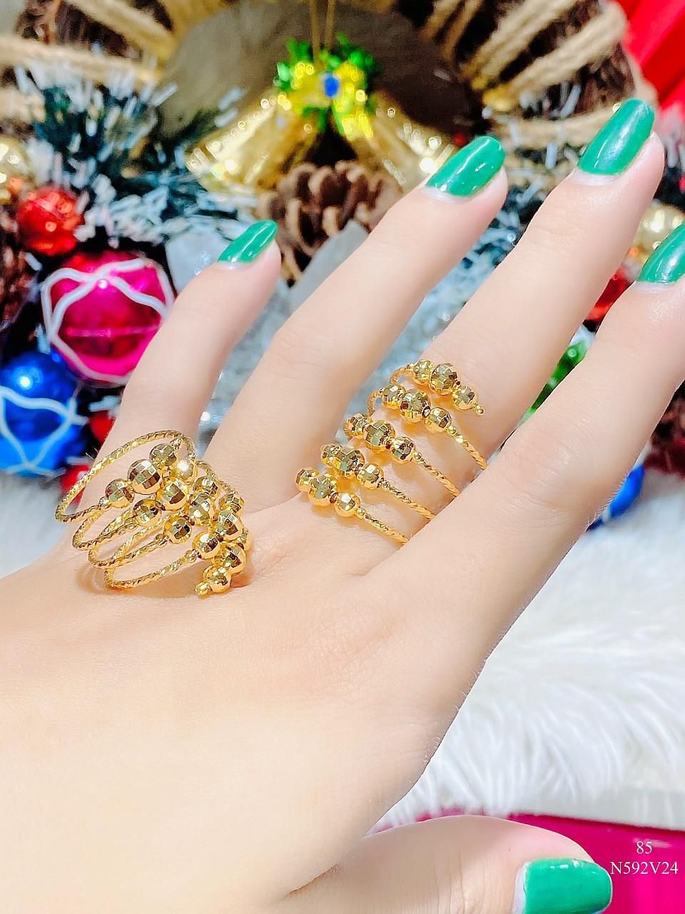 N592 Nhẫn nữ lò xo bi đính xoàn mạ vàng cao cấp