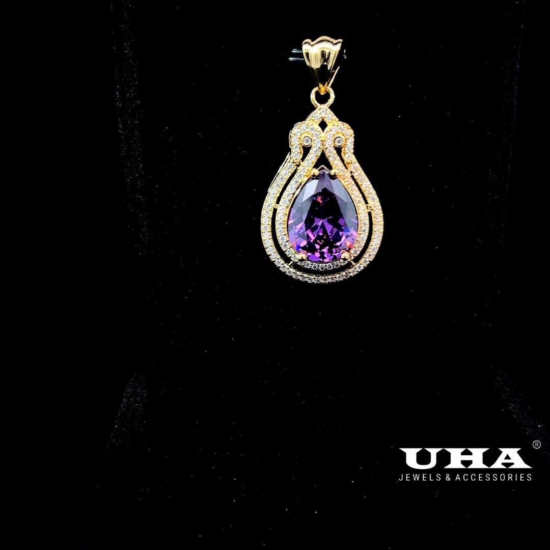 M1631 Mặt và dây chuyền đính đá CZ cao cấp thiết kế đá màu phong thủy UHA