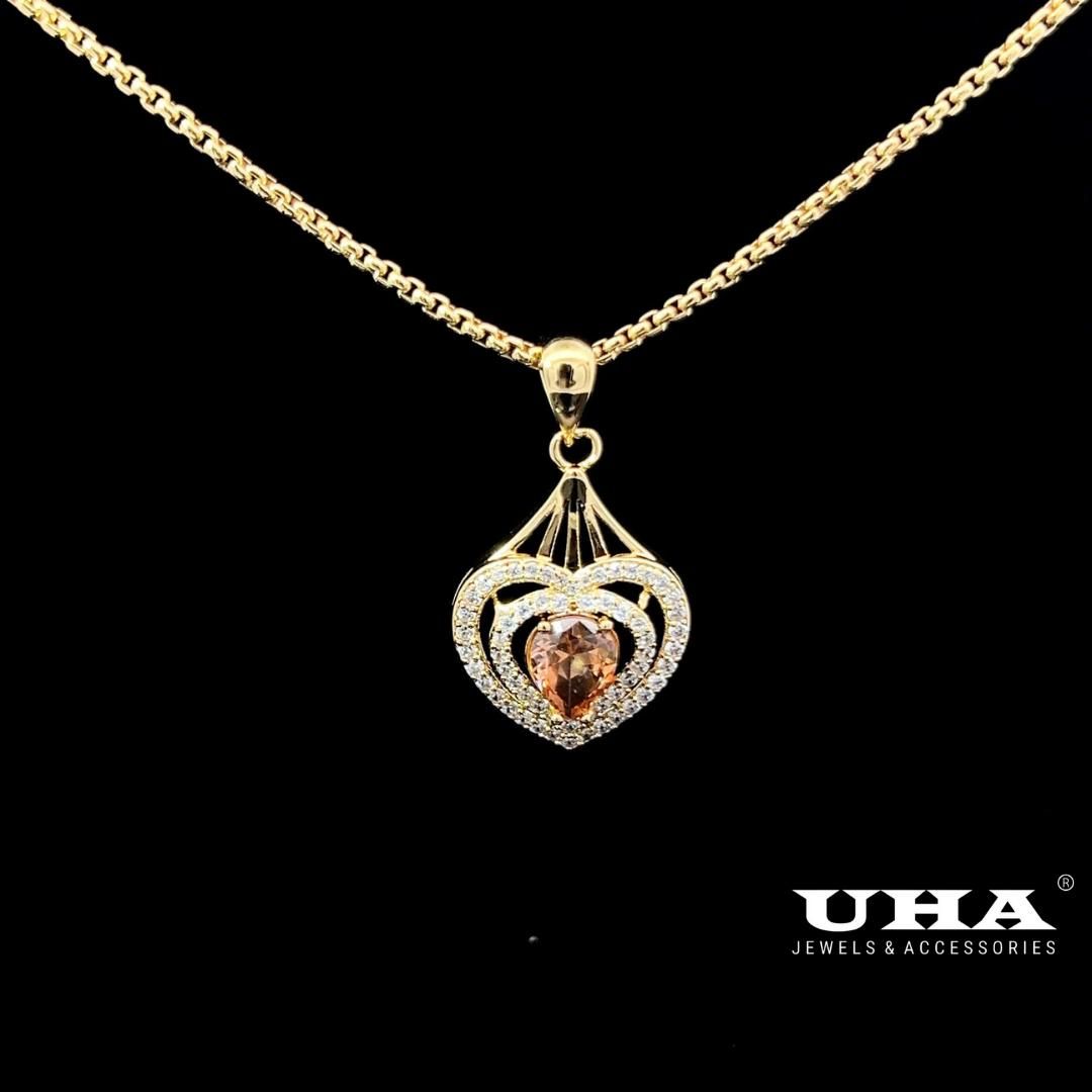 M1633 Mặt và dây chuyền đính đá CZ cao cấp thiết kế đá màu phong thủy sang trọng UHA