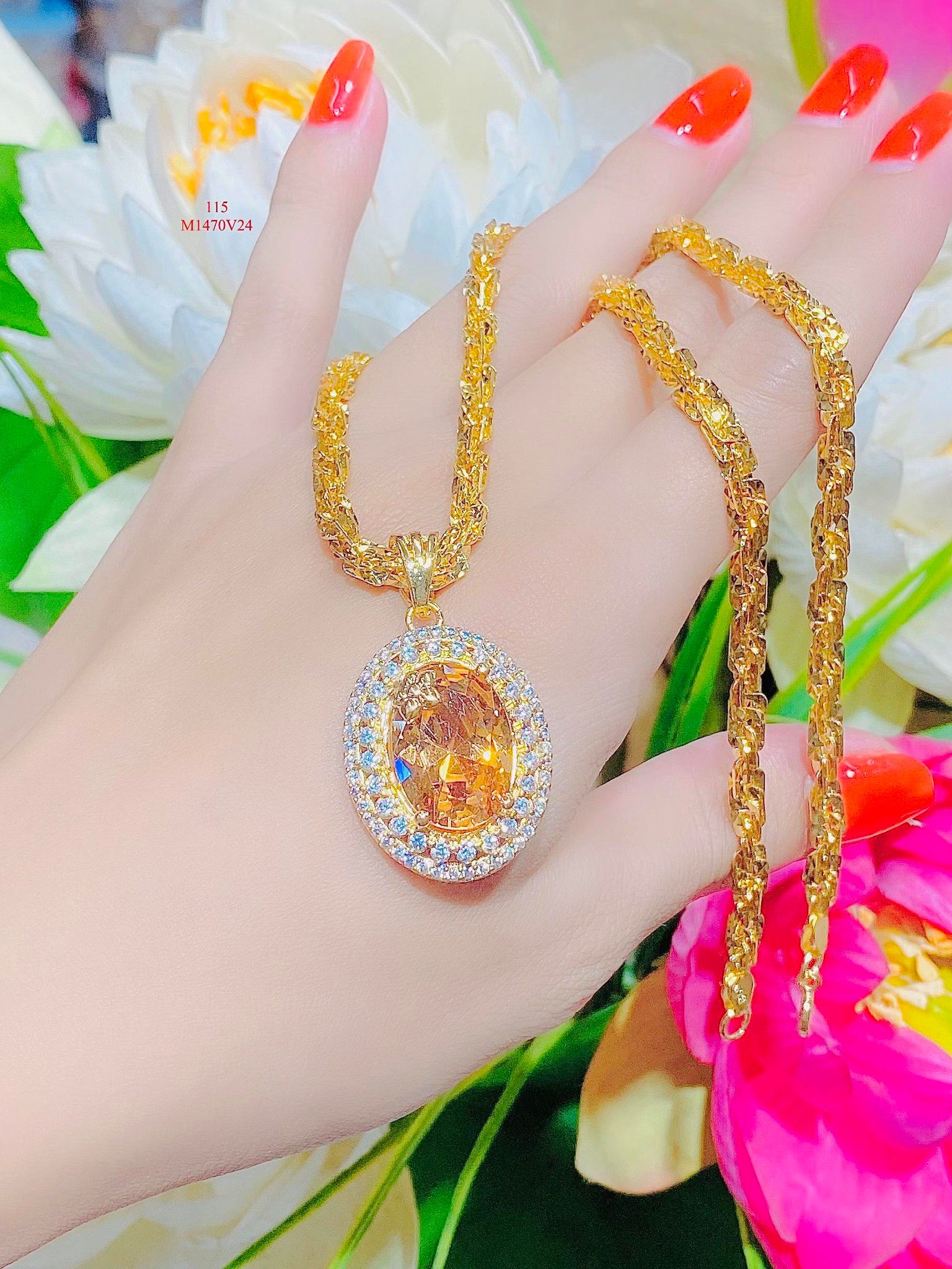 M1470 Mặt và  dây chuyền nữ đính đá màu phong thủy sang trọng, tinh tế UHA  Charm