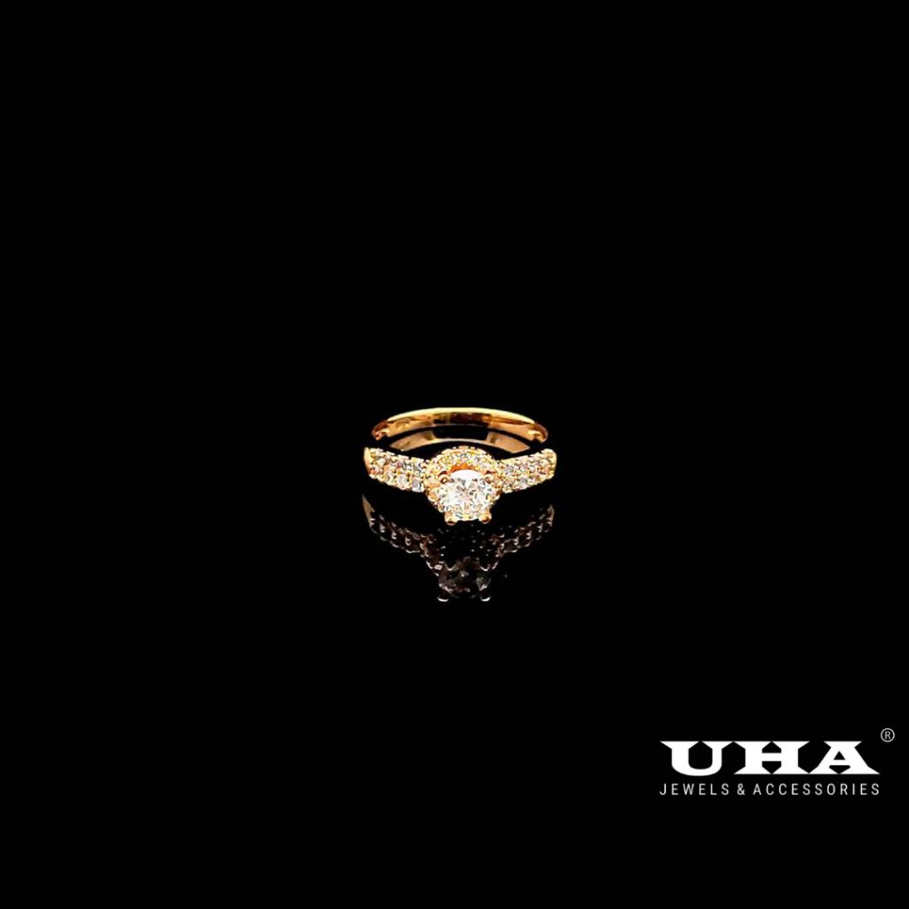 Nhẫn nữ UHA mạ vàng 18k , xi kim đính đá CZ - Trang Sức UHA N846