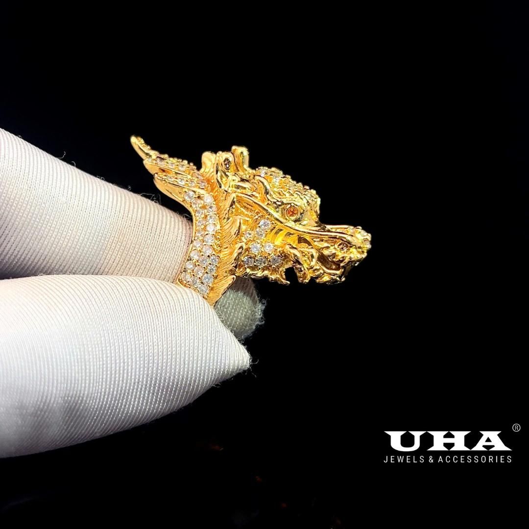 N151 Nhẫn nam đầu  rồng đính đá CZ cao cấp UHA