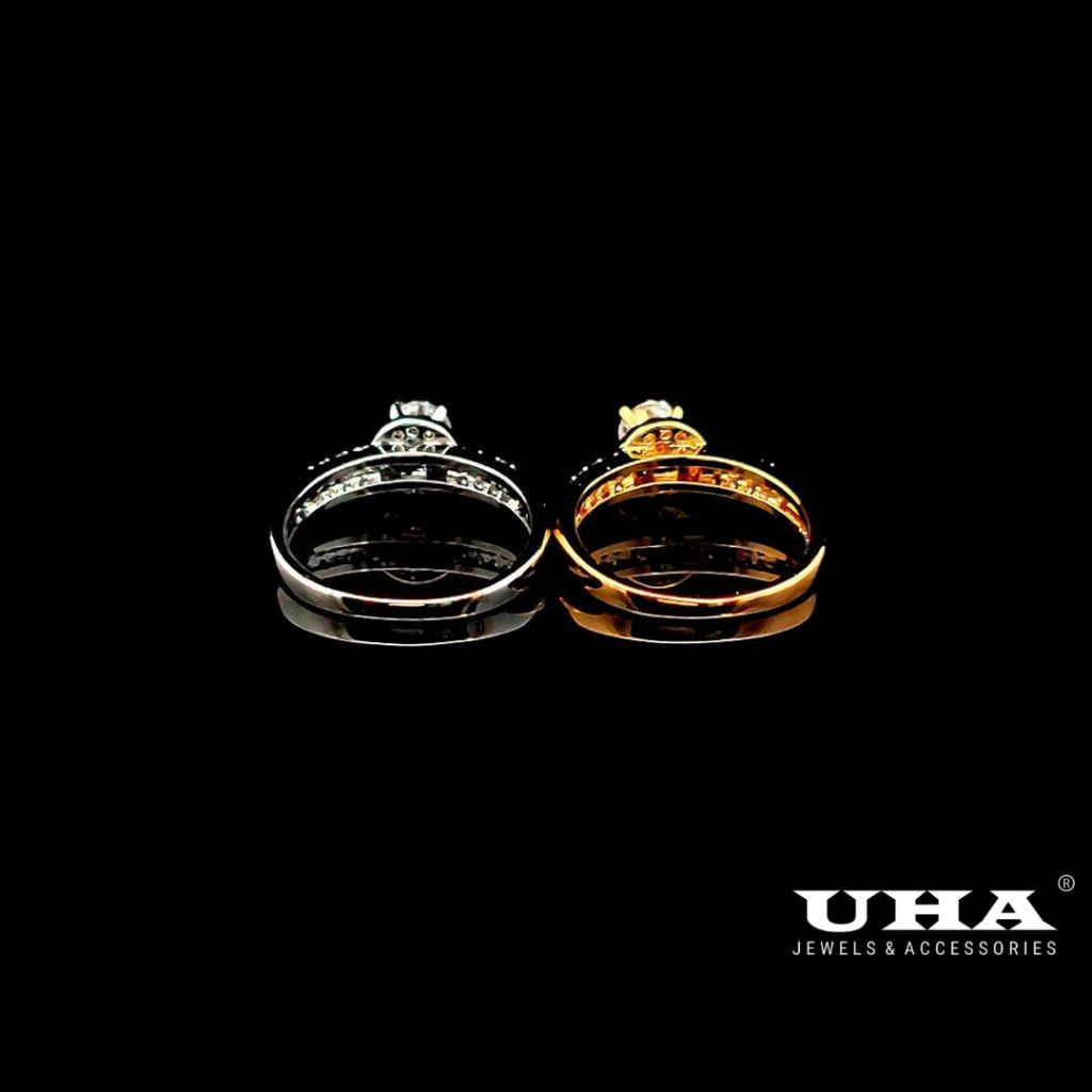 Nhẫn nữ UHA mạ vàng 18k , xi kim đính đá CZ - Trang Sức UHA N846