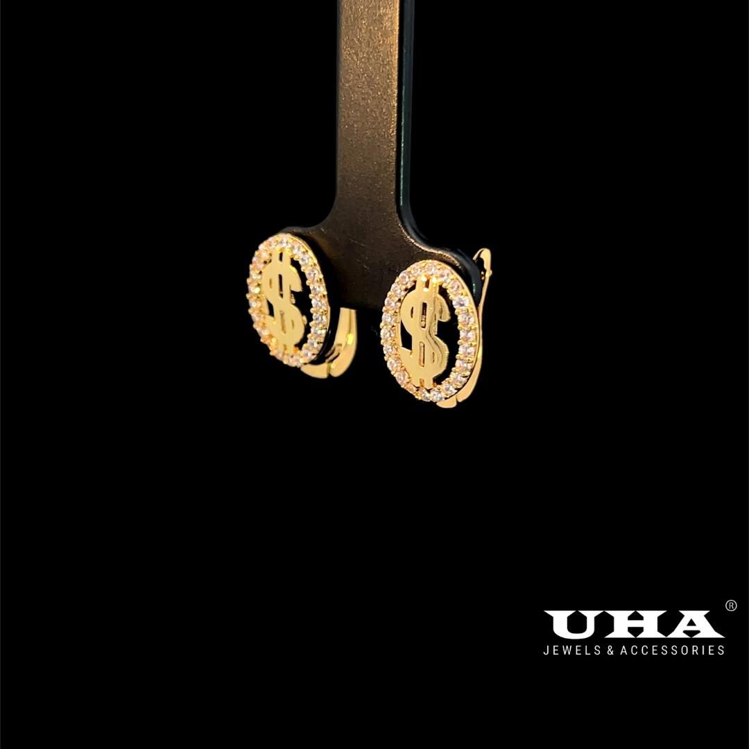 B1646 Bông tai nữ thiết kế kiểu $ đính đá CZ sáng lấp lánh UHA- TẶNG KÈM HỘP Women Hoa Tai