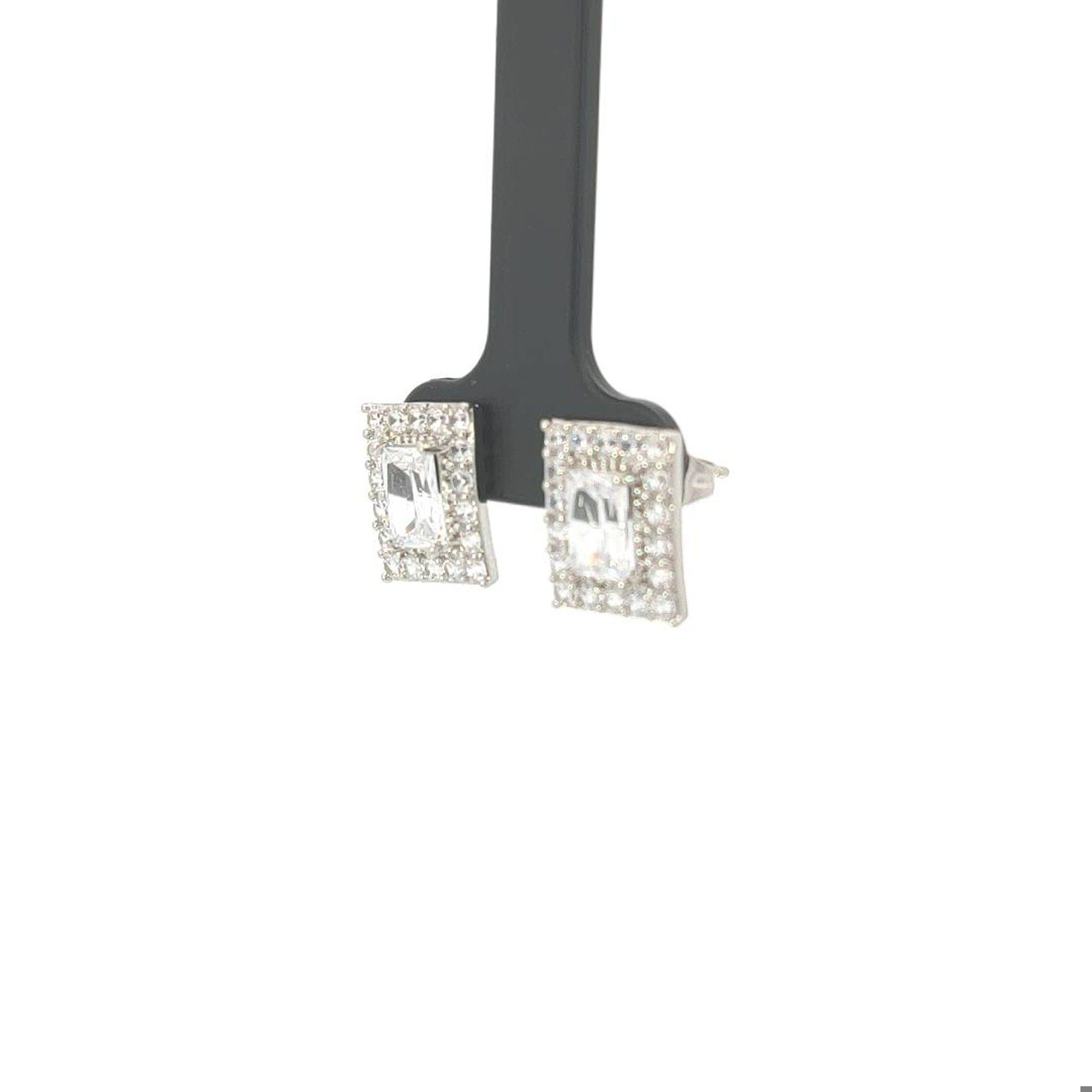B1513 Bông tai nữ bản chữ nhật lớn đính đá CZ cao cấp sáng lấp lánh UHA Voi Women