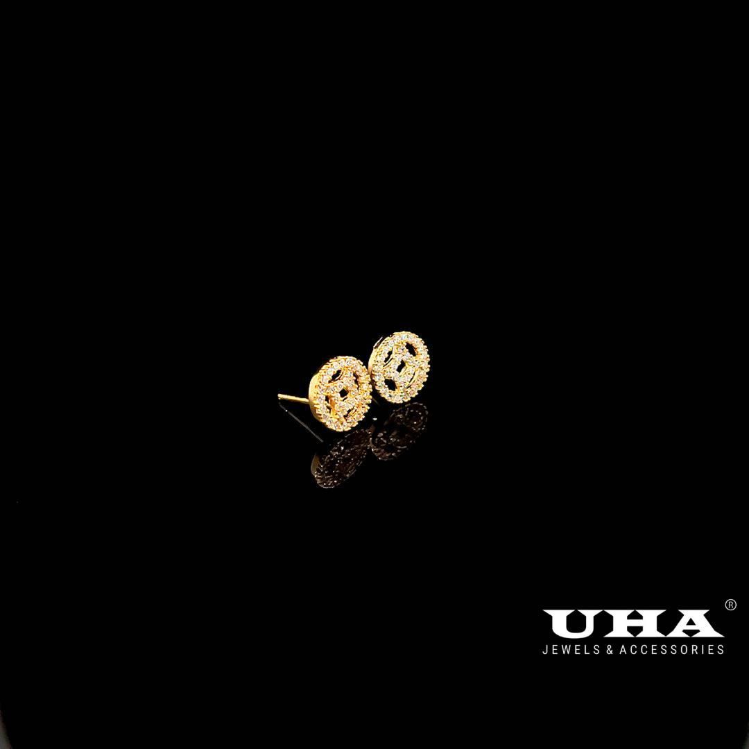 B885 Bông tai nữ kiểu đồng tiền đính đá siêu xinh UHA-TẶNG KÈM HỘP