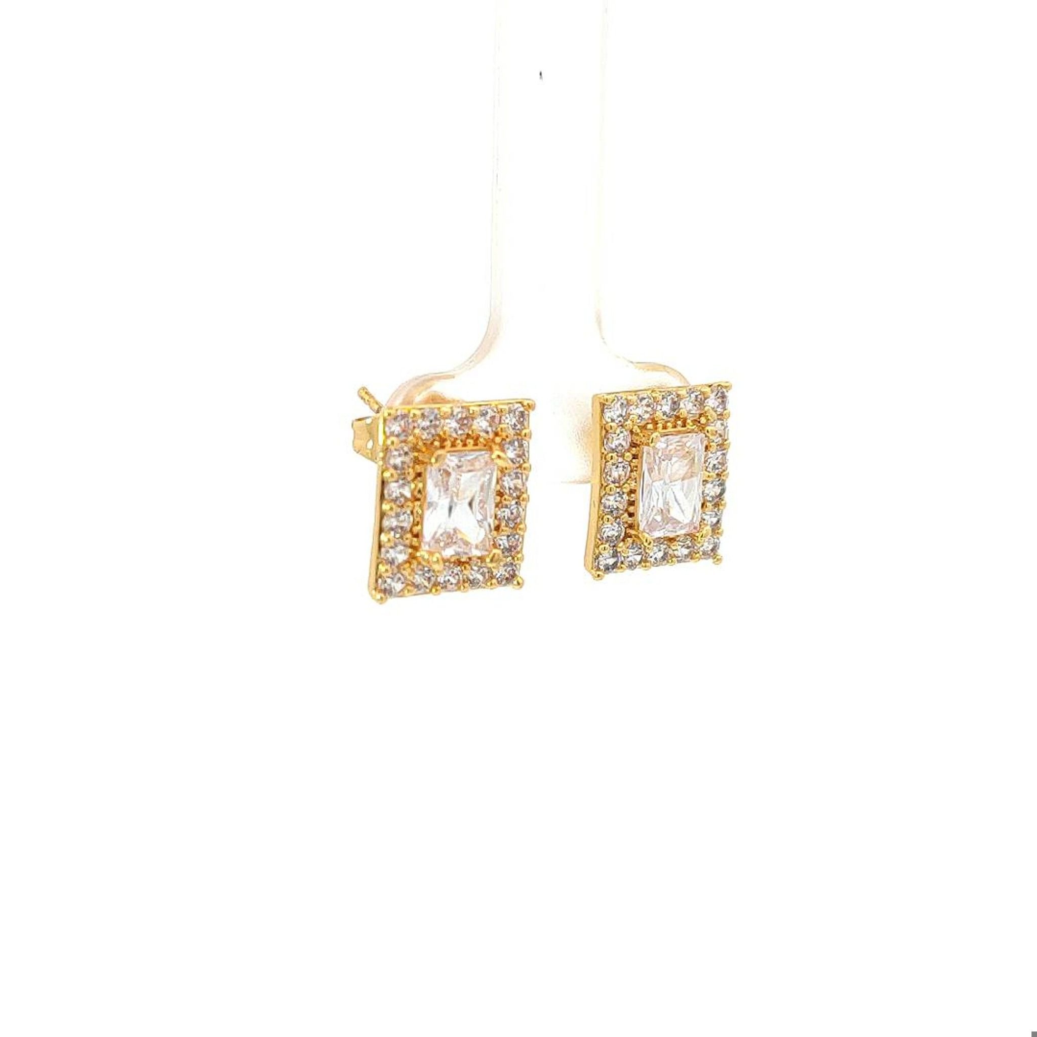 B1513 Bông tai nữ bản chữ nhật lớn đính đá CZ cao cấp sáng lấp lánh UHA Voi Women
