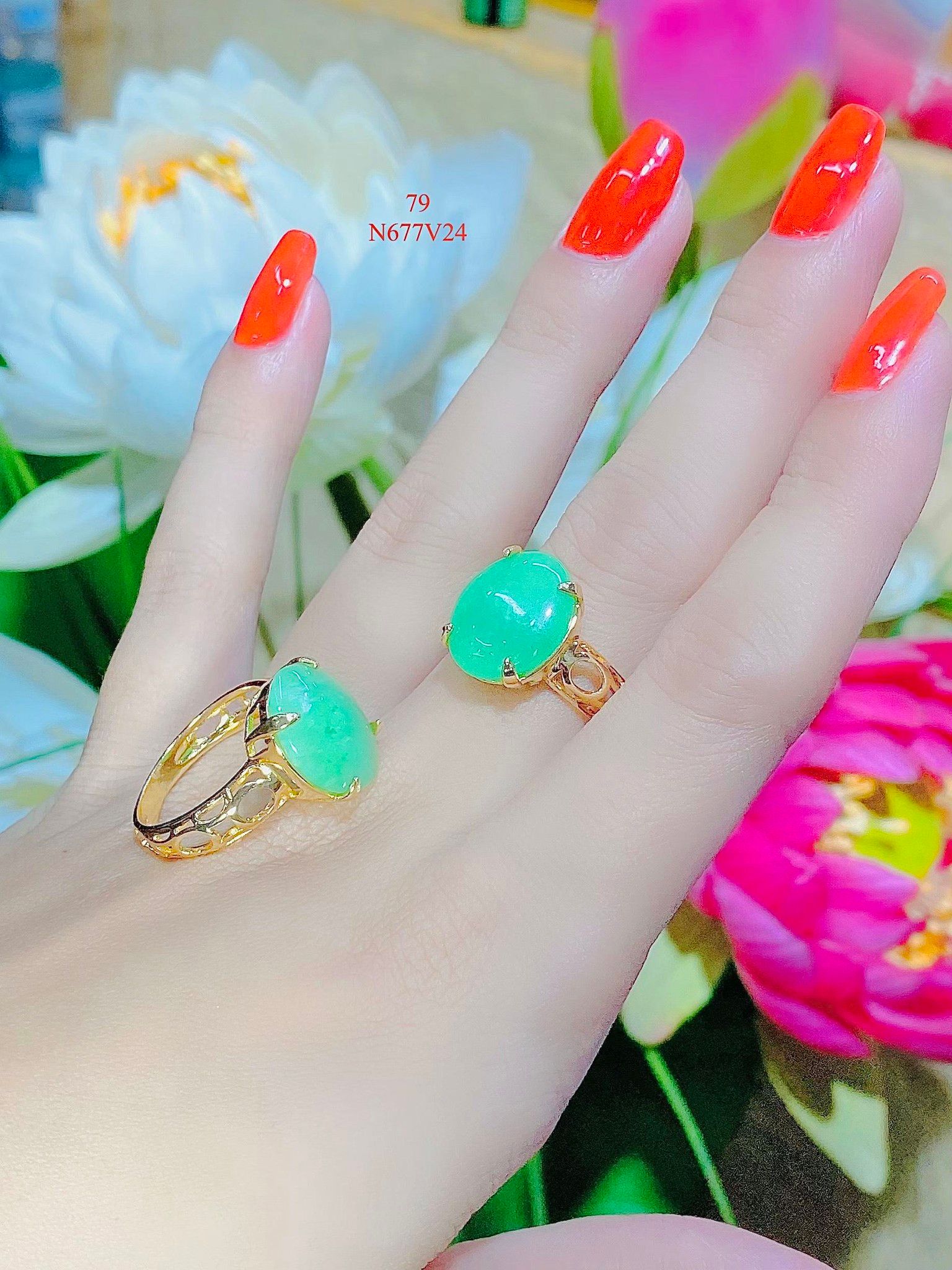 N677 Nhẫn nữ đính đá cẩm thạch sang trọng tinh tế Women