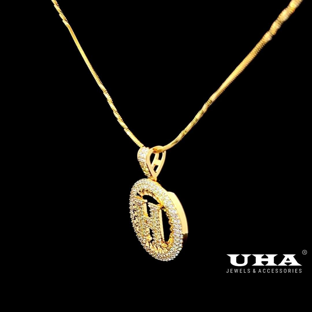 M1439 Mặt và chuyền nữ chữ H đính đá bagutte cao cấp sáng lấp alnhs UHA Women