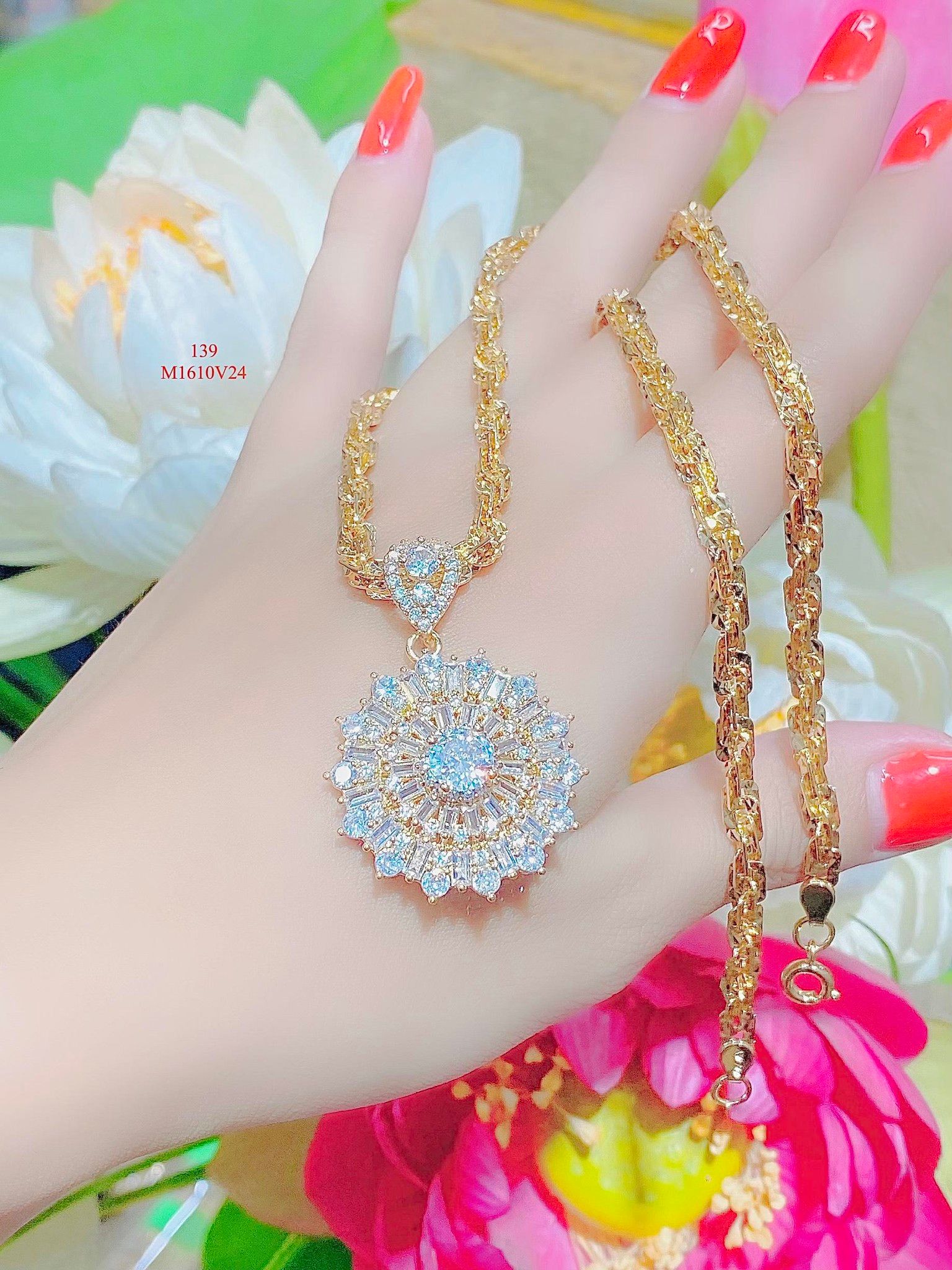 M1610 Mặt và dây chuyền nữ đính đá bagutte CZ cao cấp siêu xinh-UHA