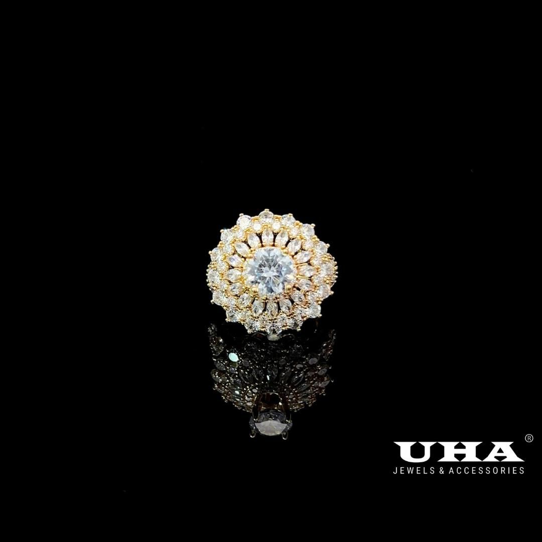 N663 Nhẫn nữ đính đá bagutte cao cấp sáng lấp lánh UHA Women