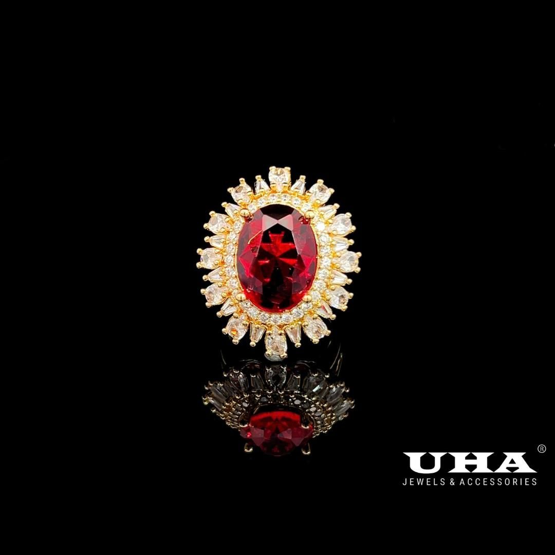 N906 Nhẫn nữ đính đá màu phong thủy cao cấp sáng lấp lánh UHA