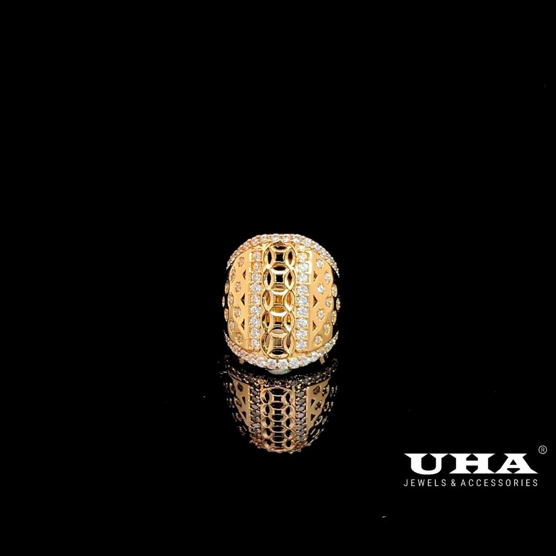 N1284 Nhẫn nữ thiết kế kiểu kim tiền đính đa sáng lấp lánh UHA Women