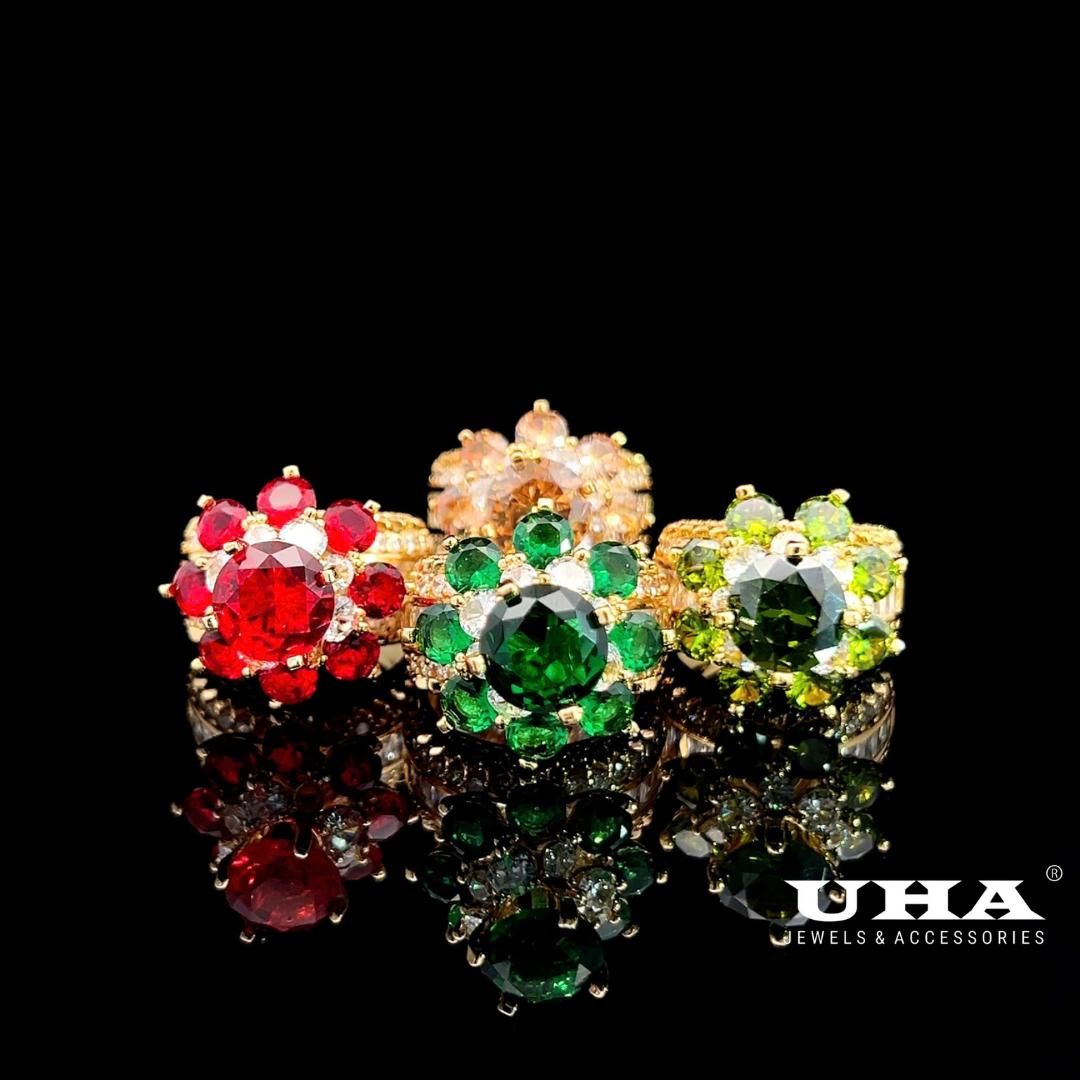 N532 Nhẫn nữ đính đá màu phong thủy cao cấp sáng lấp lánh UHA Women