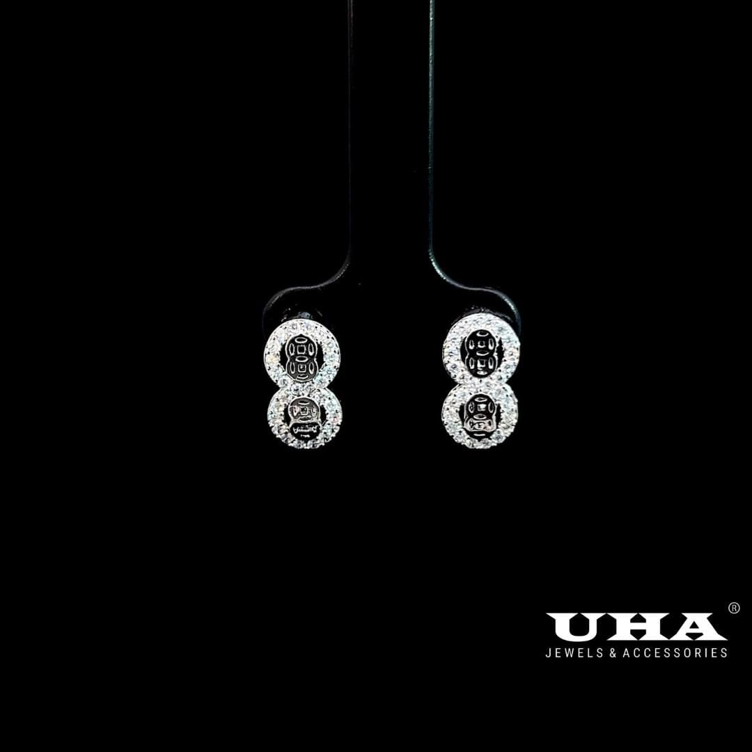 B1650 Bông tai nữ thiết kế kiểu kim tiền đính đá sáng lấp lánh UHA- TẶNG KÈM HỘP ĐỰNG Women Hoa Tai