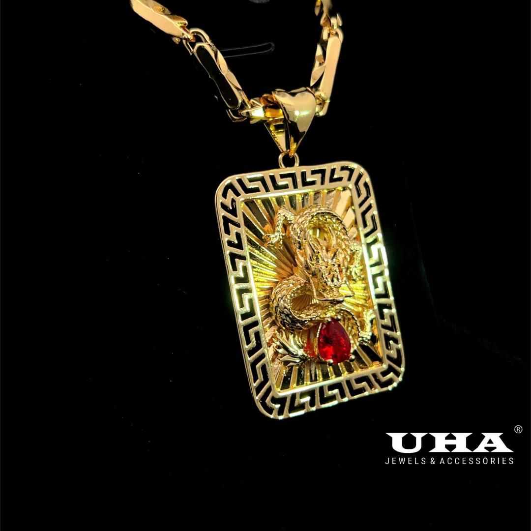 M1669 Mặt và dây chuyền nam đính rồng đính đá trái tim cao cấp sang trọng UHA