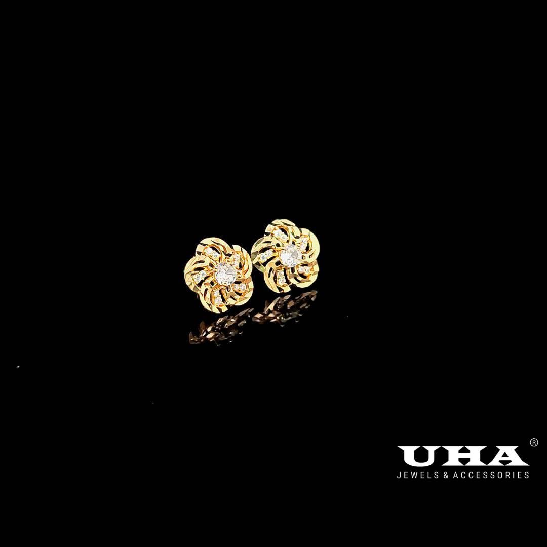 B1601 Bông tai nữ kiểu khắc máy đính đá CZ cao cấp UHA-TẶNG KÈM HỘP Women Hoa Tai