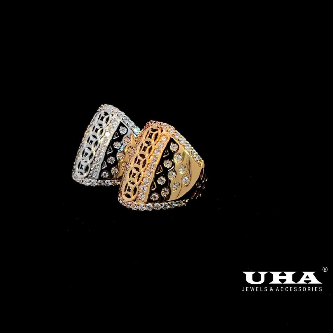 N1284 Nhẫn nữ thiết kế kiểu kim tiền đính đa sáng lấp lánh UHA Women