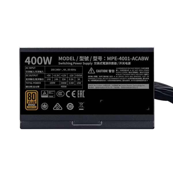 Nguồn máy tính Cooler Master MWE 400 Bronze V2 230V