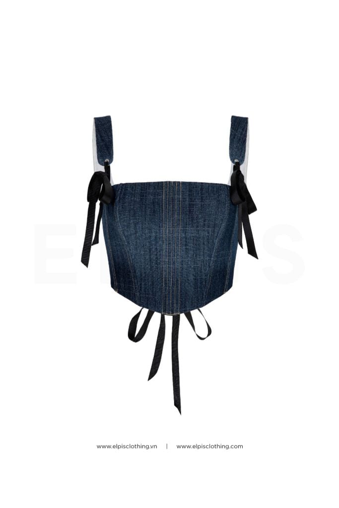 Xanh đậm ELPIS - Áo corset jeans SS23T90