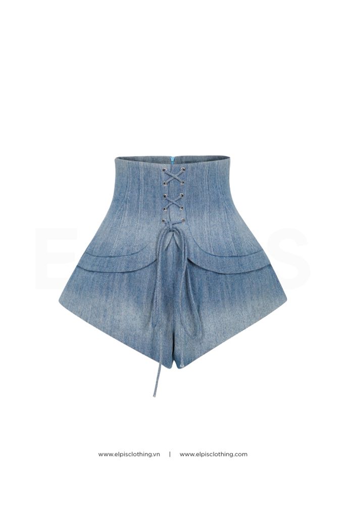 Xanh ELPIS - Shorts Jean lưng cao EL23B92