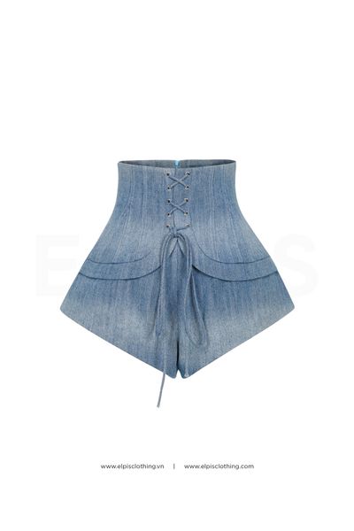 Xanh ELPIS - Shorts Jean lưng cao EL23B92