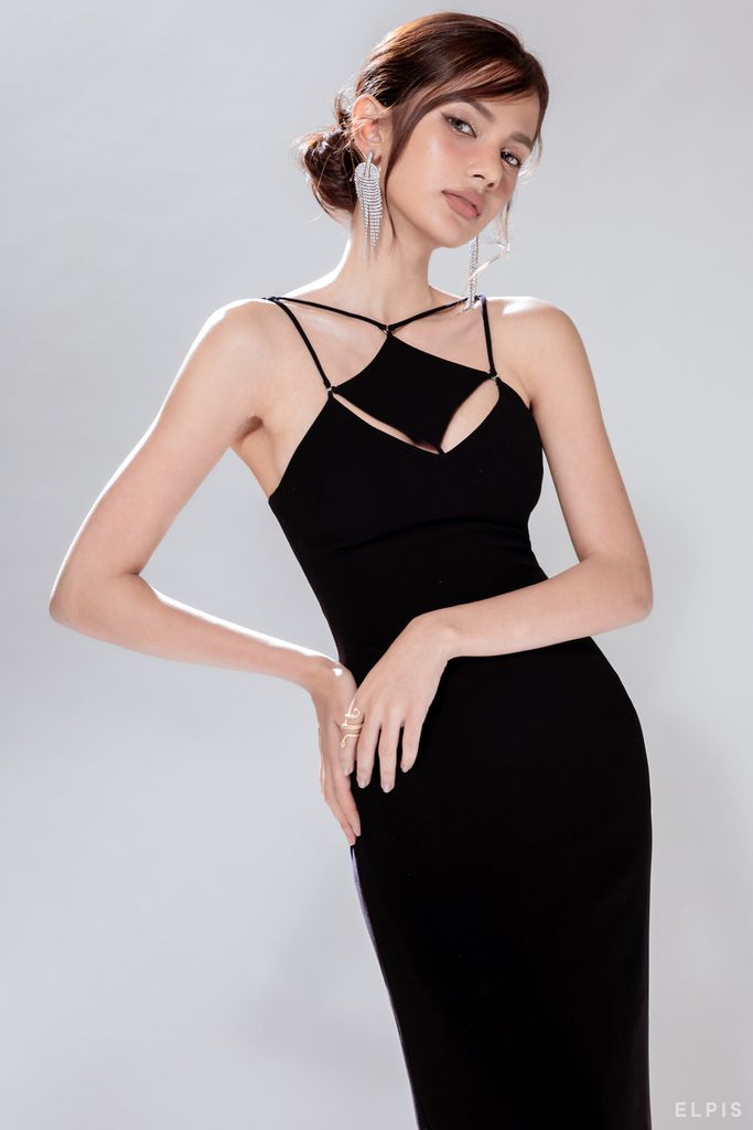 Đen ELPIS - Đầm body dài sang trọng, cut-out tư giác hiện đại FW21D08