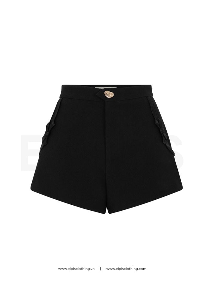 Đen ELPIS - Shorts lưng cao chi tiết nơ lụa FW23B30