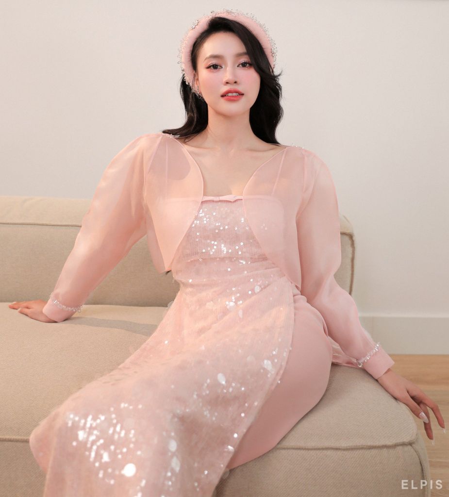 Hồng ELPIS - Áo choàng Organza tay dài SP24T78