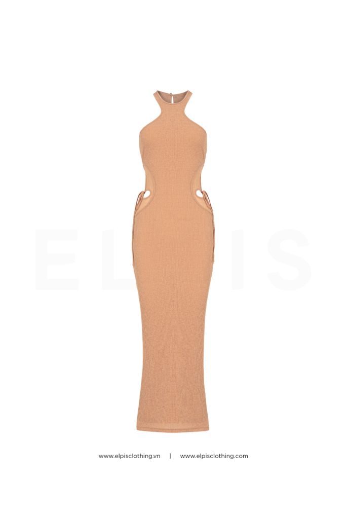 Nude ELPIS - Đầm thun ôm cổ yếm cut-outs (XS Xanh) SS23D82