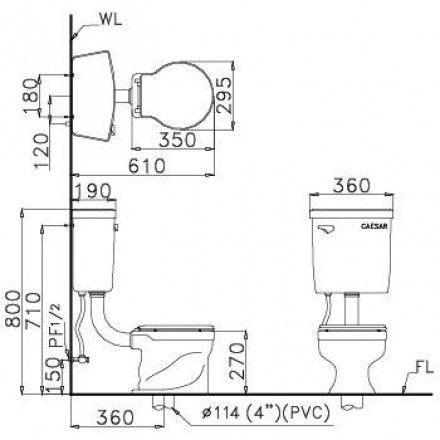 Bàn Cầu Trẻ Em CAESAR CT1026 Hai Khối