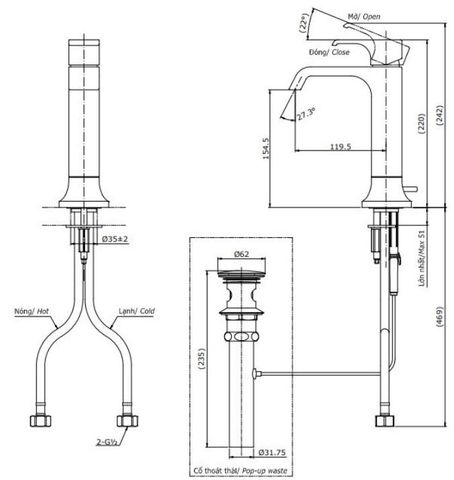 Vòi Lavabo TOTO TLG08303V Nóng Lạnh Cổ Cao