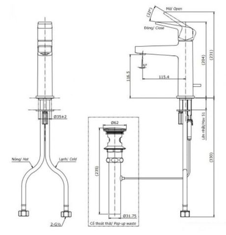 Vòi Lavabo TOTO TLG10301V Nóng Lạnh