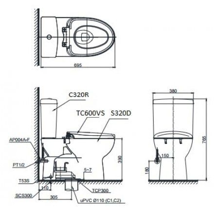 Bàn Cầu TOTO CS320DRT8 Hai Khối Nắp TC600VS