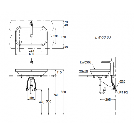 Chậu Rửa Mặt Lavabo TOTO LW630JW Đặt Bàn