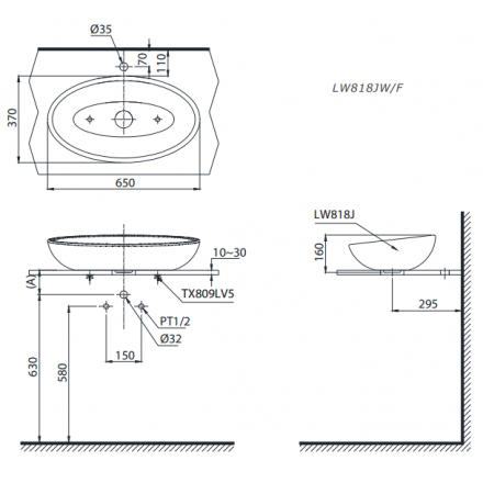 Chậu Rửa Mặt Lavabo TOTO LW818JW Đặt Bàn