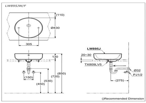 Chậu Rửa Mặt Lavabo TOTO LW895JW/F Đặt Bàn