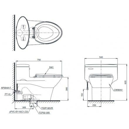 Bàn Cầu TOTO MS904T8 Một Khối Nắp Êm TC600VS