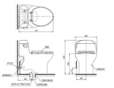 Bàn Cầu TOTO MS914RT3 Một Khối Nắp Êm TC385VS