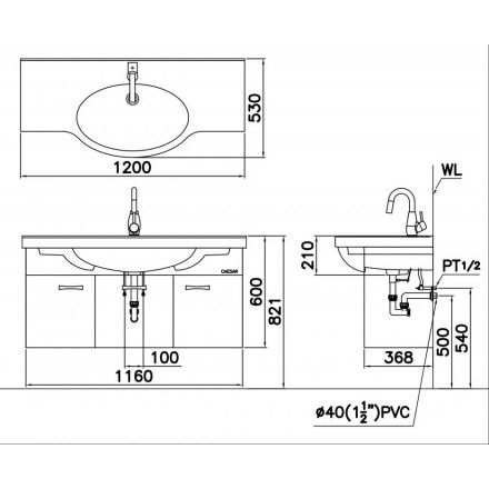 Bộ Tủ Lavabo Caesar Treo Tường LF5324/EH05324AV