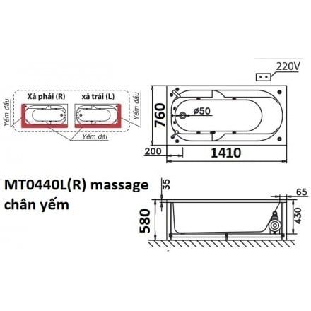 Bồn Tắm Massage CAESAR MT0440L/R 1.4M Chân Yếm