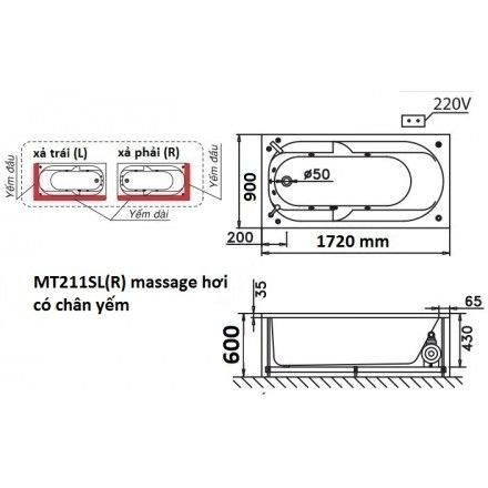 Bồn Tắm Massage Hơi Chân Yếm CAESAR MT211SL/R