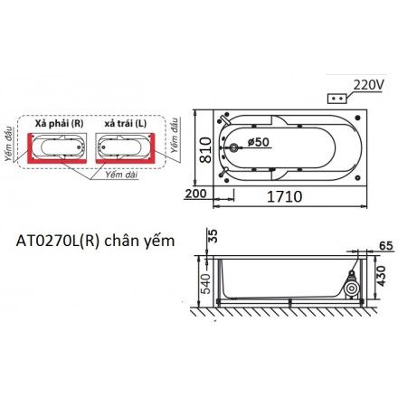 Bồn Tắm Chân Yếm 1.7M CAESAR AT0270L/R