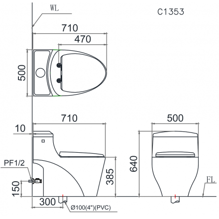 Bàn Cầu Caesar C1353 Một Khối