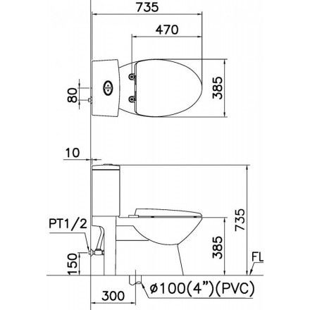 Bàn Cầu Điện Tử CAESAR CD1340/TAF200H Hai Khối