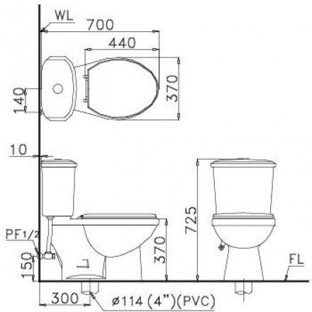 Bàn Cầu CAESAR CTS1338 Hai Khối 1 Nhấn Nắp Êm